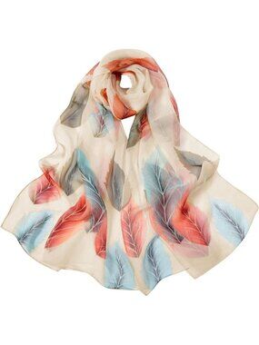 Women's Orange+blue Fashion Lightweight Head Scarf Floral Print Chiffon Scarves